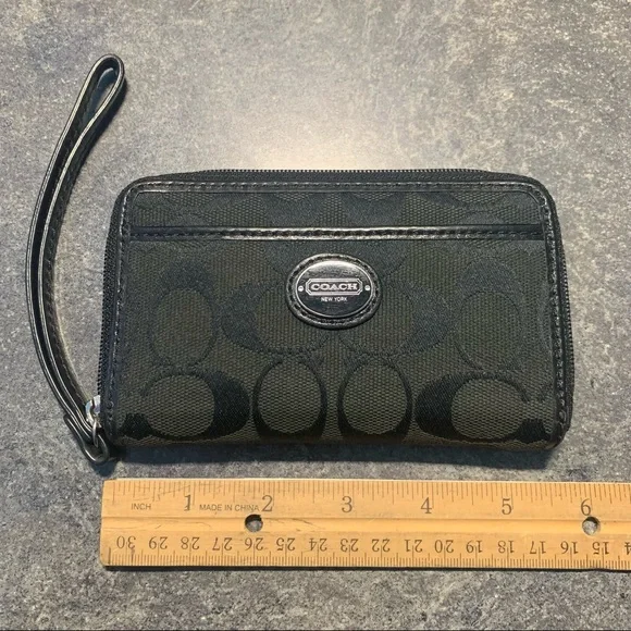 Coach black small zipper wallet wristlet with strap. EUC - Picture 1 of 4